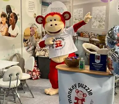 Marvin the Monkey, Monkey Puzzle Mascot, appearing at the Franchise Exhibition 2021