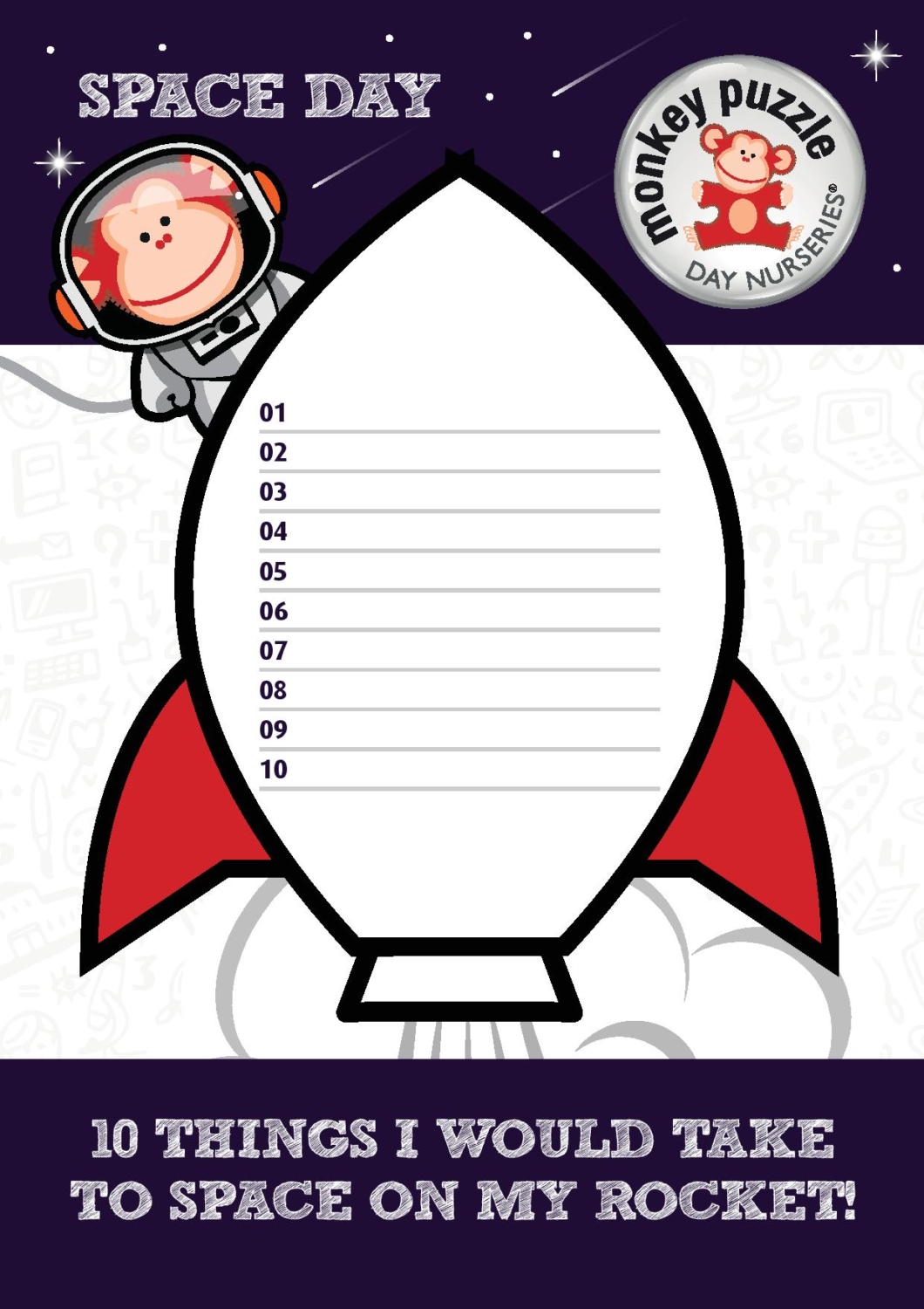 Ten things to take to Space on your Rocket Ship Activity