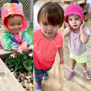 Nursery children in pink and purple for Pepper Day
