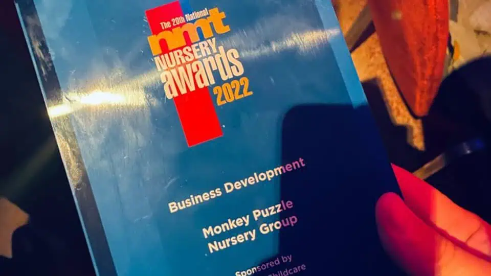 Nursery awards 2022 certificate for Monkey Puzzle Nursery Group recognizing excellence in early childhood education and development.