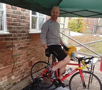 Andy from Hartley Wintney on his bike for his charity ride to raise money for Children in Need