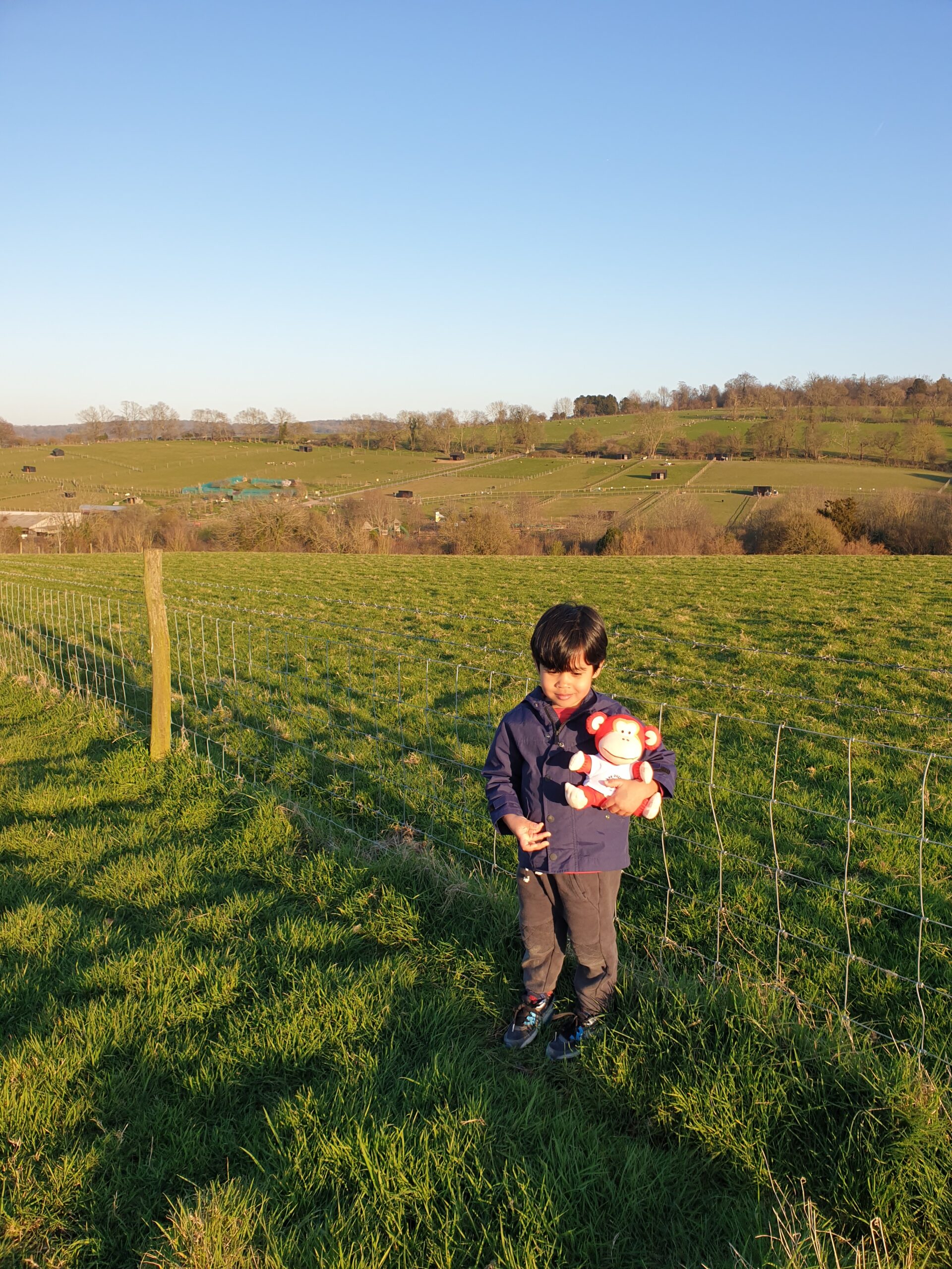 Enjoying the sunshine in the fields with his friend