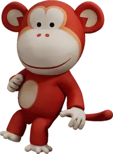 Playful monkey mascot for nursery branding, cartoon monkey character, smiling monkey illustration, friendly mascot for daycare, vibrant nursery animal mascot.