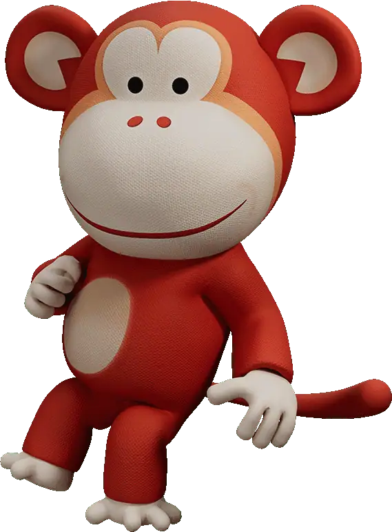 Playful monkey mascot for nursery branding, cartoon monkey character, smiling monkey illustration, friendly mascot for daycare, vibrant nursery animal mascot.