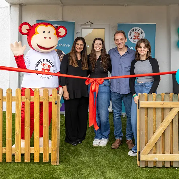 Marvin with the franchisees of Monkey Puzzle Seer Green Nursery and Preschool on their Opening Day