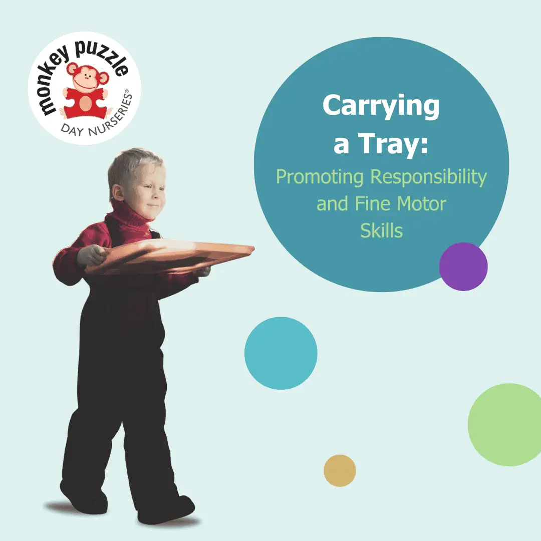 Carrying a tray helps young children develop responsibility and fine motor skills in early childhood education settings.