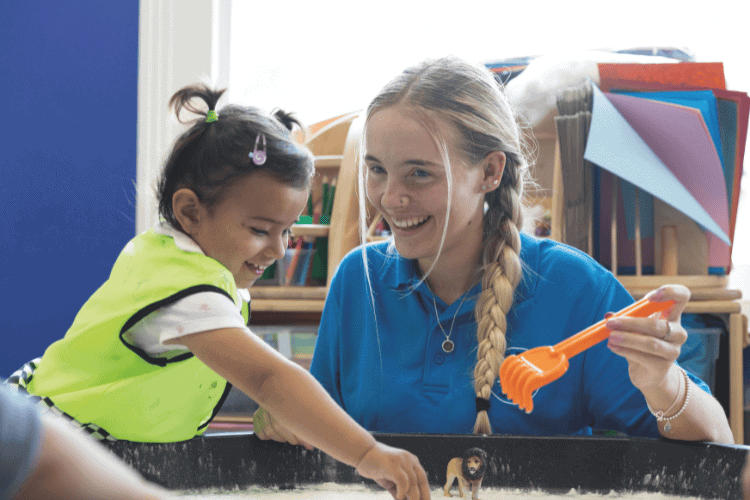 Reduced Nursery Fees Playing with young children at Monkey Puzzle Day Nurseries, fostering early childhood development in a caring, safe, and engaging environment.